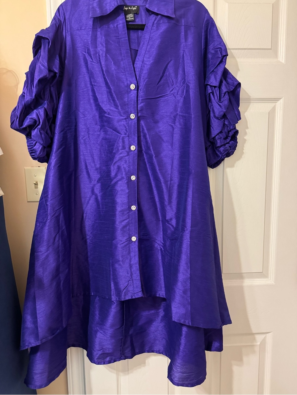 Vibrant Purple Shimmery Button-Front Tunic